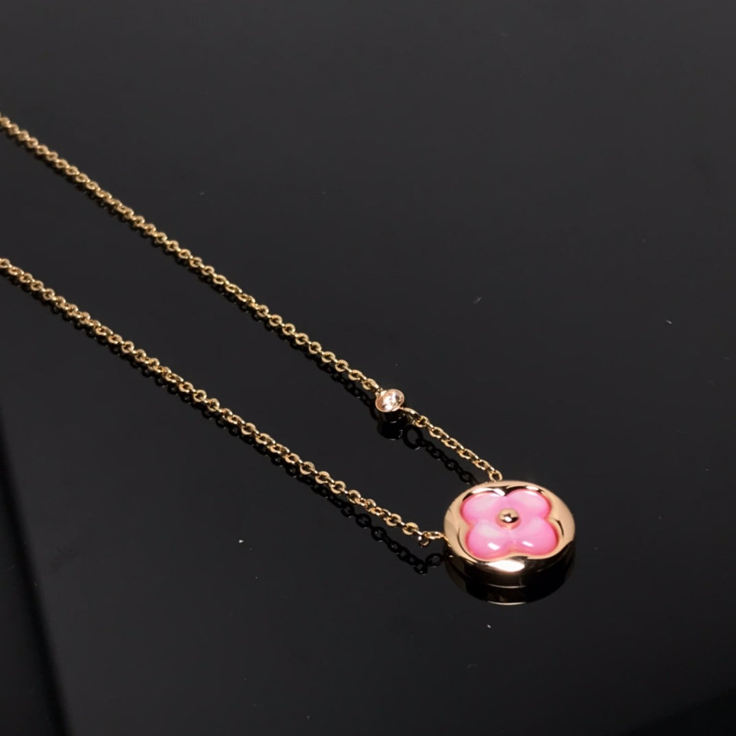 [Aetheris]COLOR BLOSSOM PINK MOP SUN GOLD NECKLACE