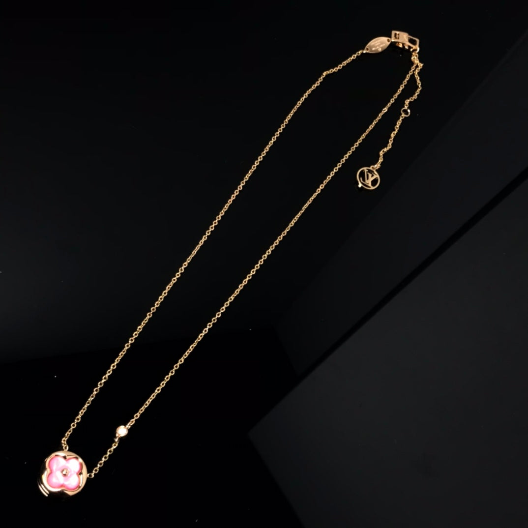 [Aetheris]COLOR BLOSSOM PINK MOP SUN GOLD NECKLACE