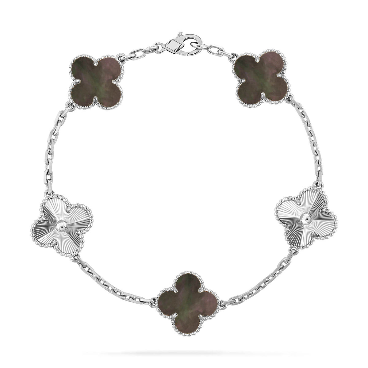 [Aetheris]LUCKY CLOVER 5-MOTIV-ARMBAND – KOLLEKTION GRAUES PERLMUTT