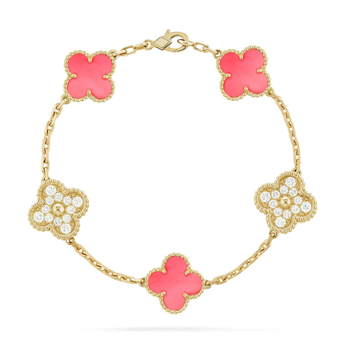 [Aetheris]LUCKY CLOVER 5-MOTIF BRACELET – KOLLEKTION ROSAFARBENES PERLMUTT