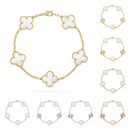 [Aetheris]LUCKY CLOVER 5-MOTIF BRACELET - WHITE MOTHER-OF-PEARL COLLECTION