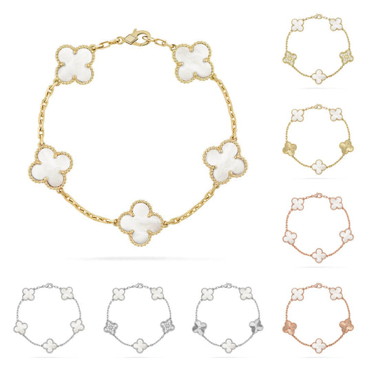 [Aetheris]LUCKY CLOVER 5-MOTIF BRACELET - WHITE MOTHER-OF-PEARL COLLECTION