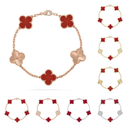 [Aetheris]LUCKY CLOVER 5-MOTIF ARMBAND – KOLLEKTION ROTER KARNEOL