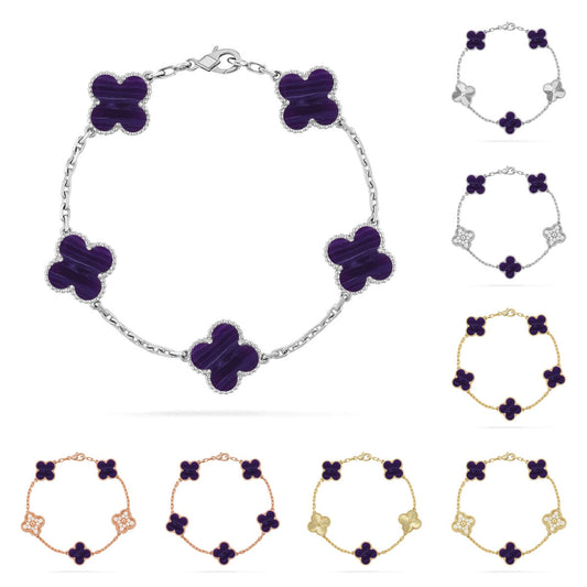 [Aetheris]LUCKY CLOVER 5-MOTIF BRACELET - CHAROITE COLLECTION