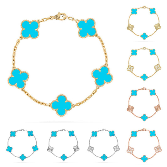 [Aetheris]LUCKY CLOVER 5-MOTIF BRACELET - TURQUOISE COLLECTION