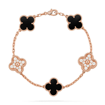 [Aetheris]LUCKY CLOVER 5-MOTIV-ARMBAND – BLACK ONYX KOLLEKTION
