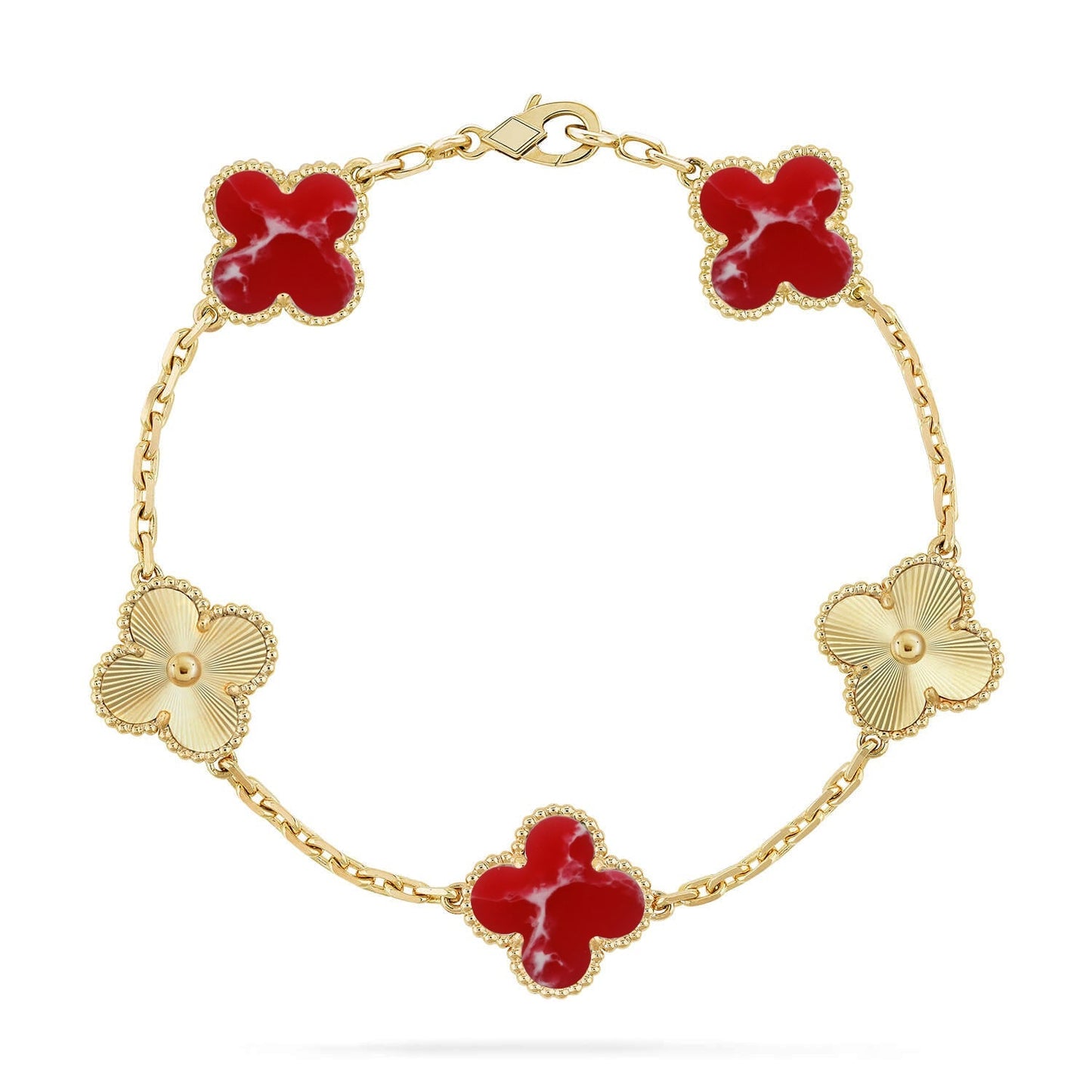 [Aetheris] LUCKY CLOVER ARMBAND MIT 5 MOTIVEN – ROTE LARIMAR-KOLLEKTION