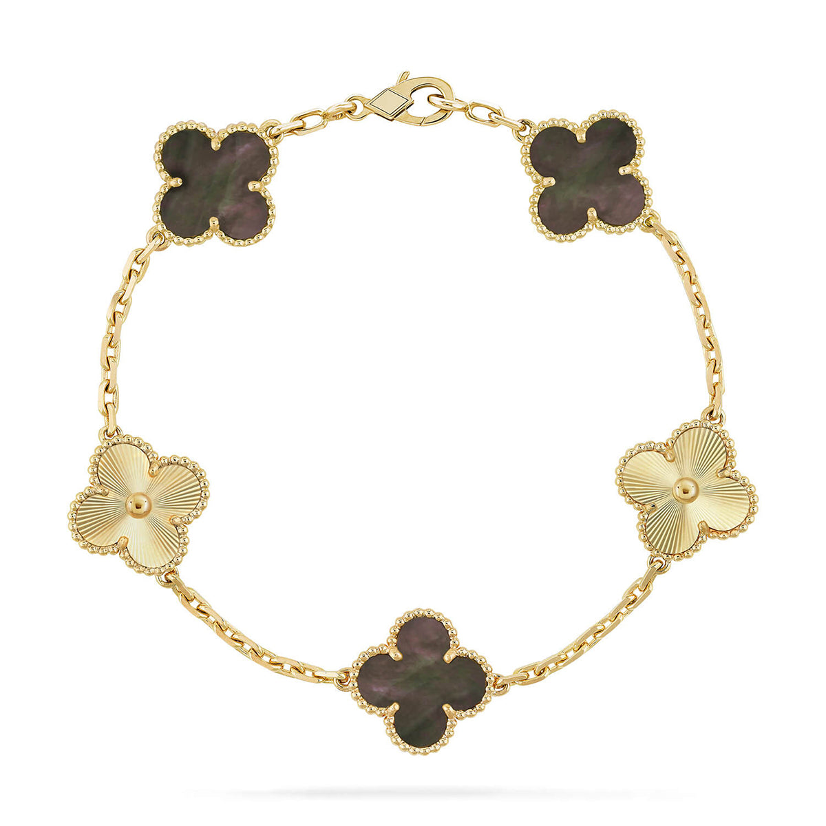 [Aetheris]LUCKY CLOVER 5-MOTIV-ARMBAND – KOLLEKTION GRAUES PERLMUTT