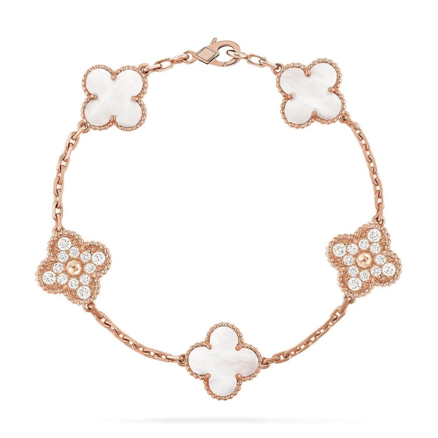[Aetheris]LUCKY CLOVER 5-MOTIF BRACELET - WHITE MOTHER-OF-PEARL COLLECTION