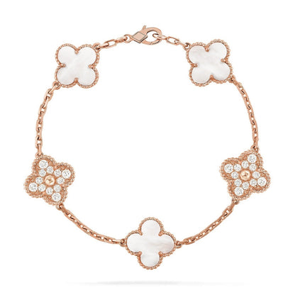 [Aetheris]LUCKY CLOVER 5-MOTIF BRACELET - WHITE MOTHER-OF-PEARL COLLECTION
