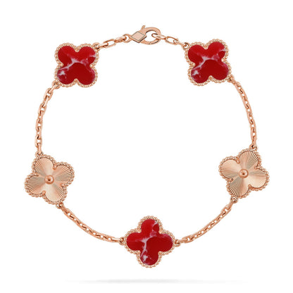 [Aetheris] LUCKY CLOVER ARMBAND MIT 5 MOTIVEN – ROTE LARIMAR-KOLLEKTION