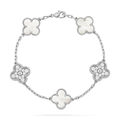 [Aetheris]LUCKY CLOVER 5-MOTIF BRACELET - WHITE MOTHER-OF-PEARL COLLECTION