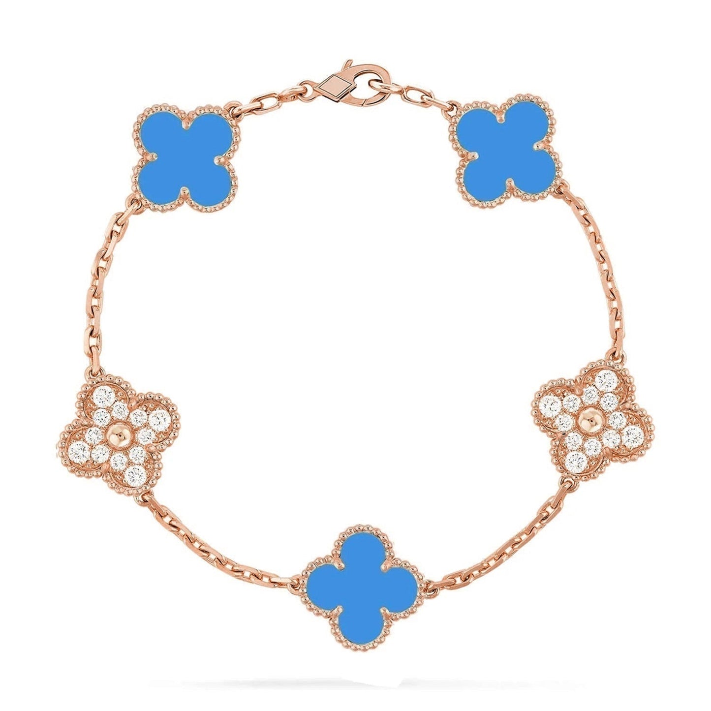 [Aetheris]GLÜCKKLEE-ARMBAND MIT 5 MOTIVEN – BLAUE-ACHAT-KOLLEKTION
