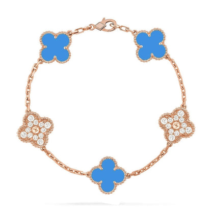 [Aetheris]GLÜCKKLEE-ARMBAND MIT 5 MOTIVEN – BLAUE-ACHAT-KOLLEKTION