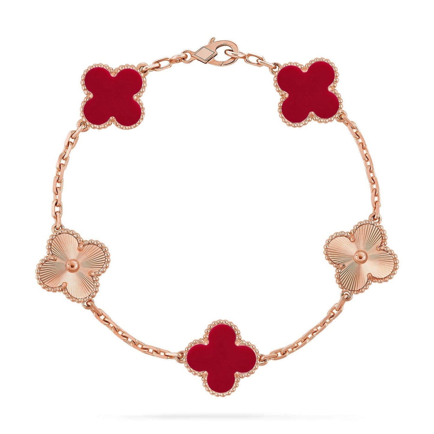 [Aetheris]LUCKY CLOVER 5-MOTIF ARMBAND – KOLLEKTION ROTER KARNEOL