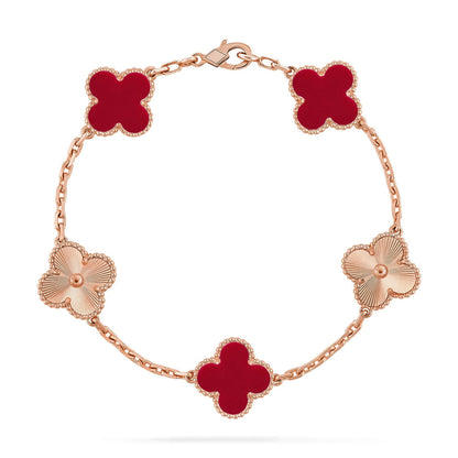 [Aetheris]LUCKY CLOVER 5-MOTIF ARMBAND – KOLLEKTION ROTER KARNEOL
