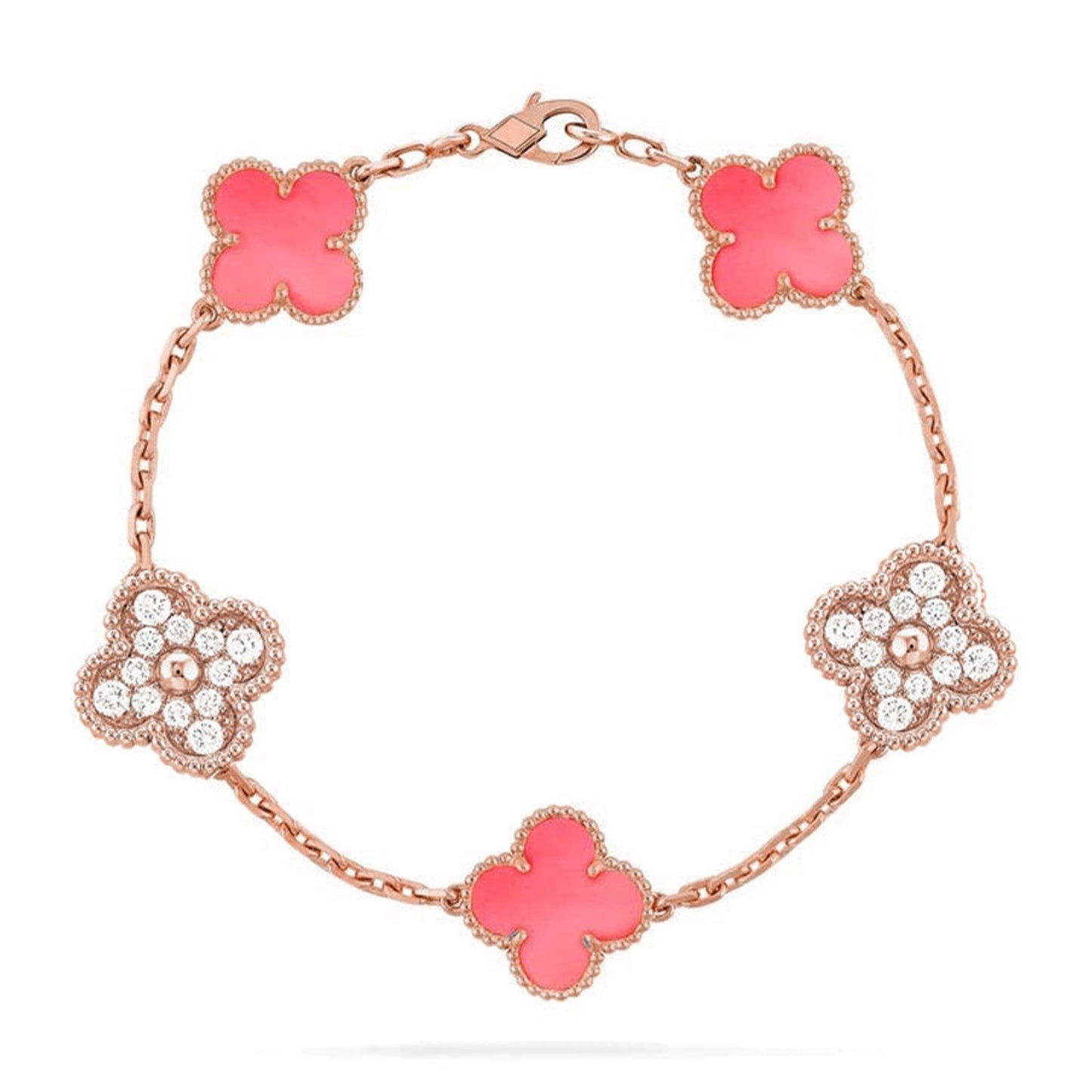 [Aetheris]LUCKY CLOVER 5-MOTIF BRACELET – KOLLEKTION ROSAFARBENES PERLMUTT