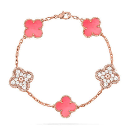 [Aetheris]LUCKY CLOVER 5-MOTIF BRACELET – KOLLEKTION ROSAFARBENES PERLMUTT