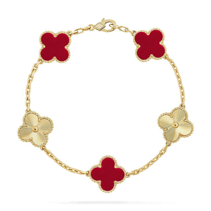 [Aetheris]LUCKY CLOVER 5-MOTIF ARMBAND – KOLLEKTION ROTER KARNEOL