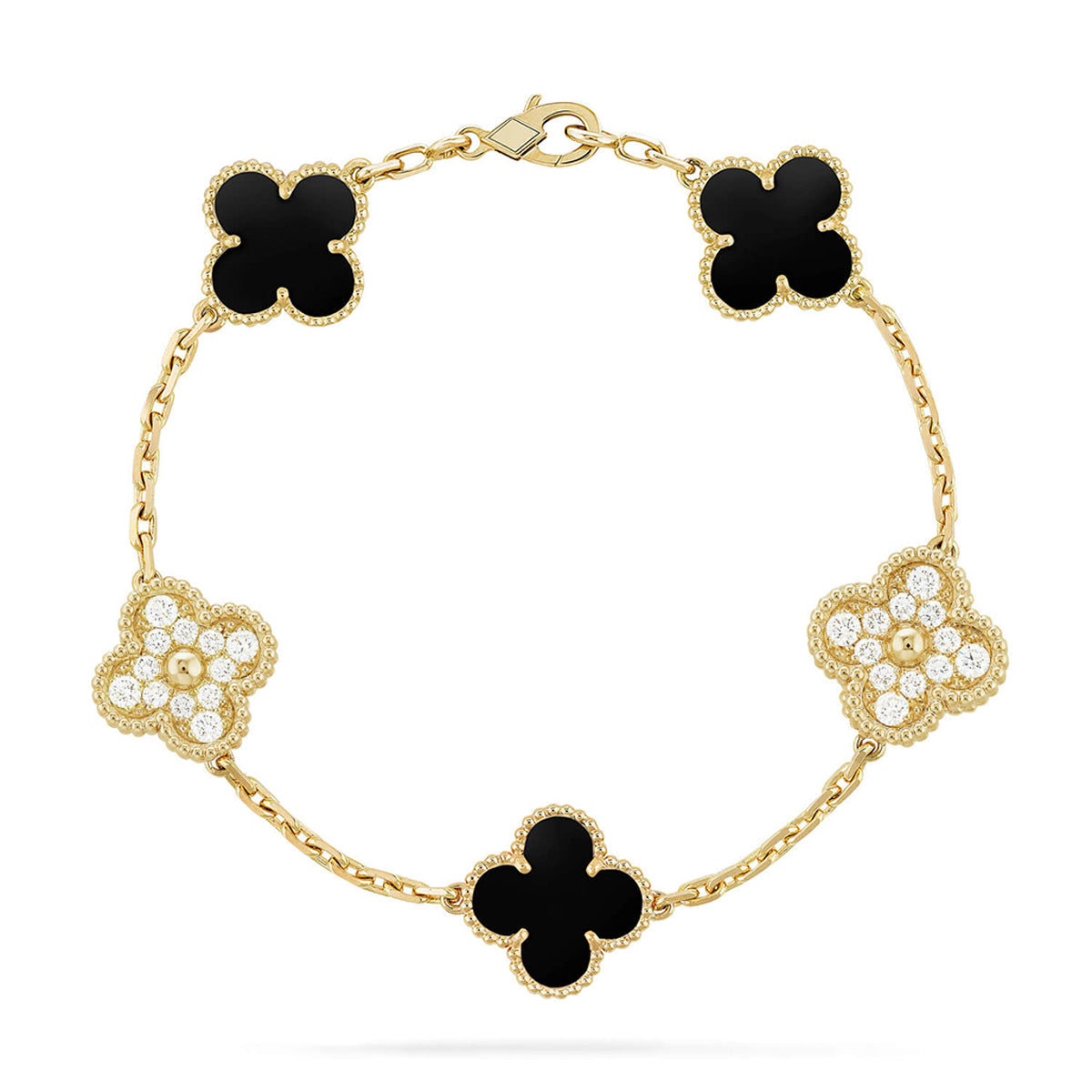 [Aetheris]LUCKY CLOVER 5-MOTIV-ARMBAND – BLACK ONYX KOLLEKTION