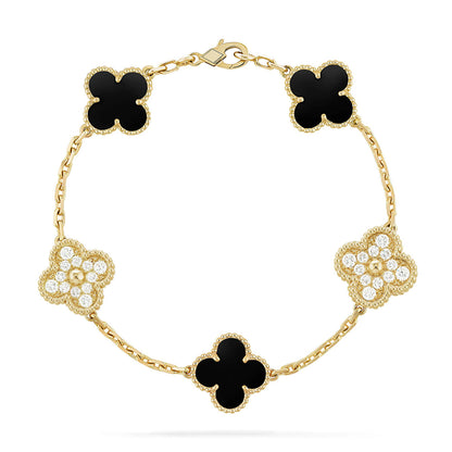 [Aetheris]LUCKY CLOVER 5-MOTIV-ARMBAND – BLACK ONYX KOLLEKTION