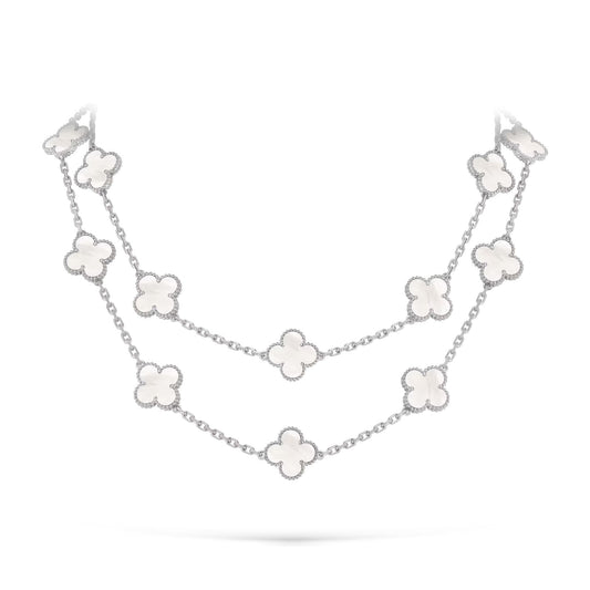 [Aetheris]CLASSIC 20-MOTIF LUCKY CLOVER LONG NECKLACE WHITE GOLD COLLECTION