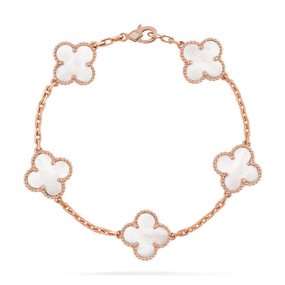 [Aetheris]LUCKY CLOVER 5-MOTIF BRACELET - WHITE MOTHER-OF-PEARL COLLECTION