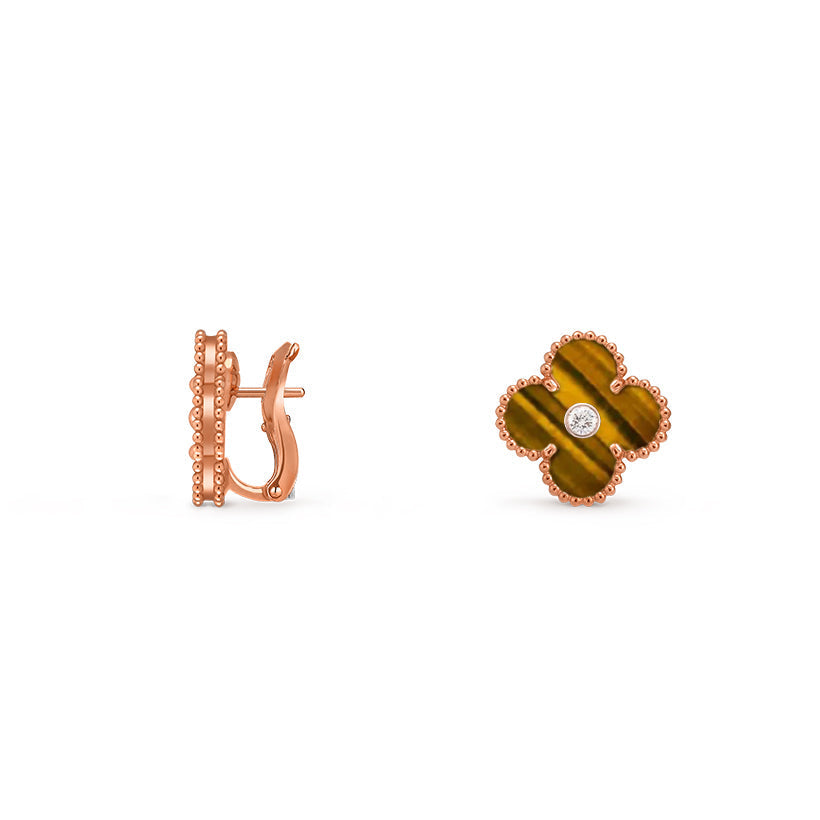 [Aetheris]15MM KLEEBLÜTEN OHRSTECKER DIAMANT-ROSÉGOLD KOLLEKTION