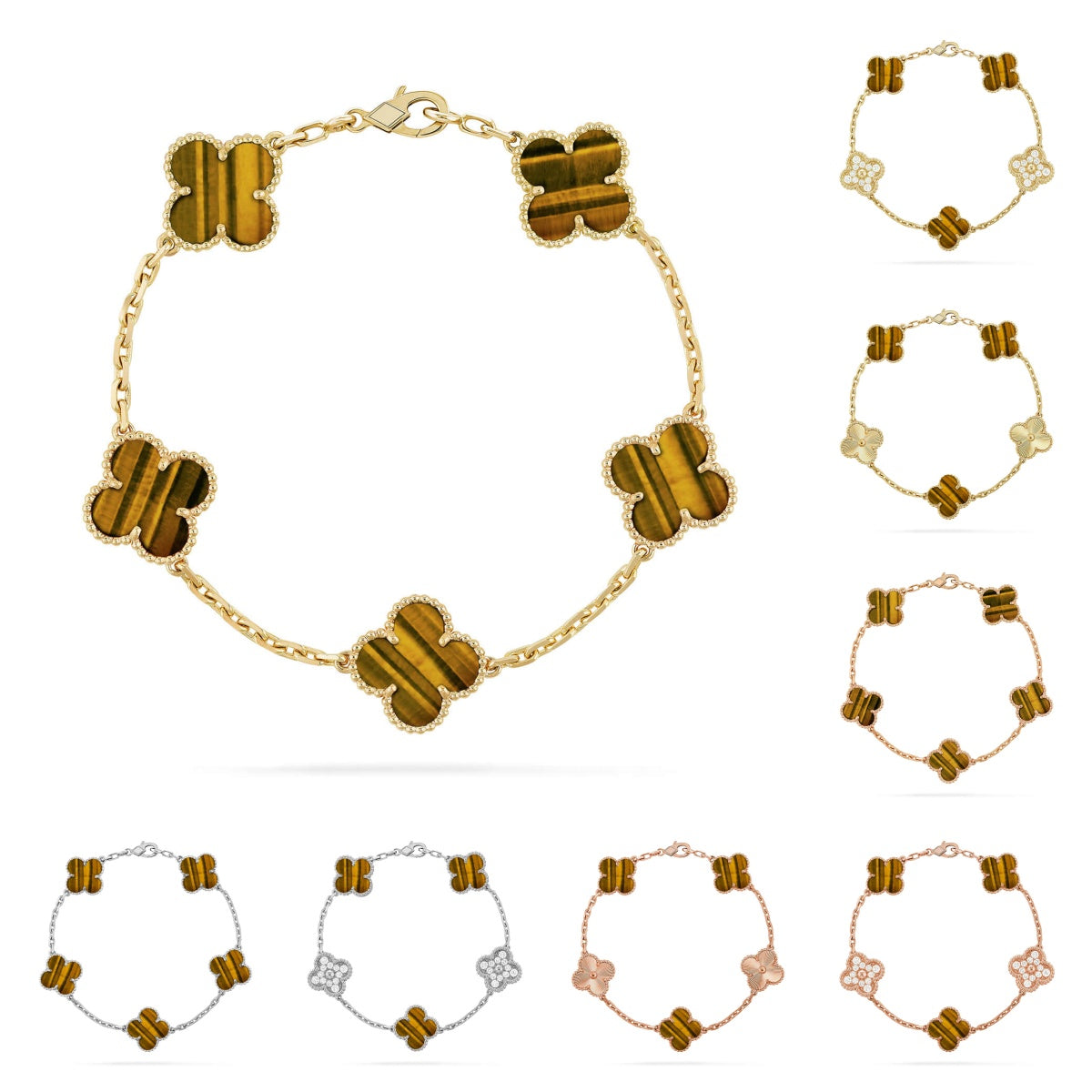 [Aetheris]LUCKY CLOVER 5-MOTIV-ARMBAND - TIGERAUGE-KOLLEKTION