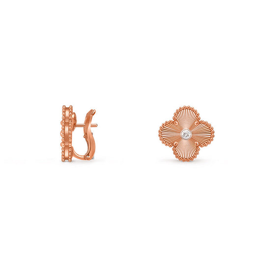 [Aetheris]15MM CLOVER FLOWER STUD EARRINGS DIAMOND-ROSE GOLD COLLECTION