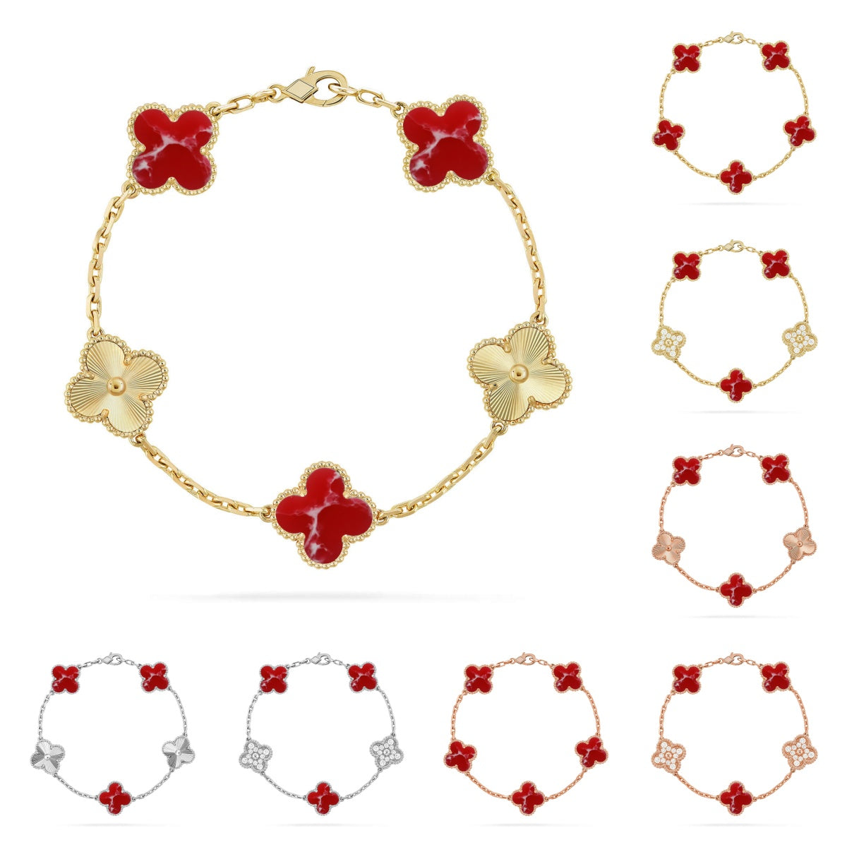 [Aetheris] LUCKY CLOVER ARMBAND MIT 5 MOTIVEN – ROTE LARIMAR-KOLLEKTION