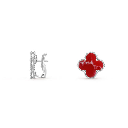 [Aetheris]15MM CLOVER FLOWER STUD EARRINGS WHITE GOLD COLLECTION