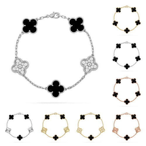 [Aetheris]LUCKY CLOVER 5-MOTIV-ARMBAND – BLACK ONYX KOLLEKTION