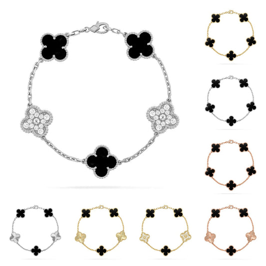 [Aetheris]LUCKY CLOVER 5-MOTIF BRACELET - BLACK OXNY COLLECTION