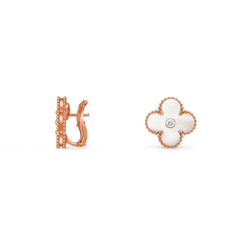 [Aetheris]15MM KLEEBLÜTEN OHRSTECKER DIAMANT-ROSÉGOLD KOLLEKTION
