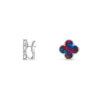 [Aetheris]15MM CLOVER FLOWER STUD EARRINGS WHITE GOLD COLLECTION