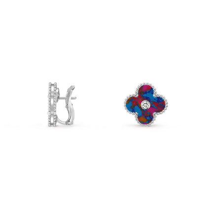 [Aetheris] 15MM KLEEBLÜTEN-OHRSTECKER DIAMANT-WEISSGOLD KOLLEKTION