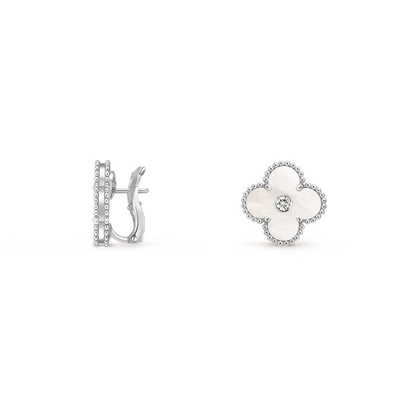 [Aetheris] 15MM KLEEBLÜTEN-OHRSTECKER DIAMANT-WEISSGOLD KOLLEKTION