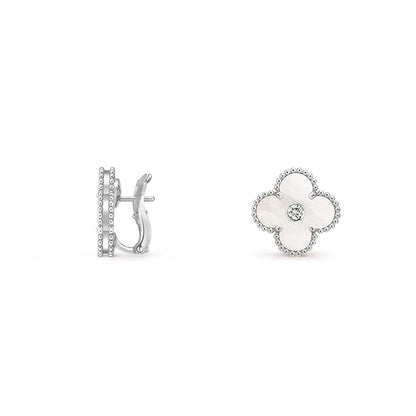 [Aetheris] 15MM KLEEBLÜTEN-OHRSTECKER DIAMANT-WEISSGOLD KOLLEKTION