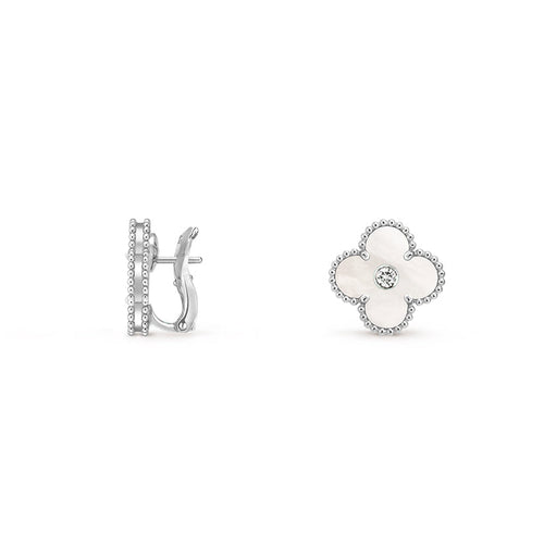 [Aetheris] 15MM KLEEBLÜTEN-OHRSTECKER DIAMANT-WEISSGOLD KOLLEKTION