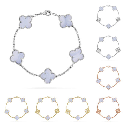 [Aetheris] LUCKY CLOVER 5-MOTIV-ARMREIF - PURPUR CHALCEDON KOLLEKTION