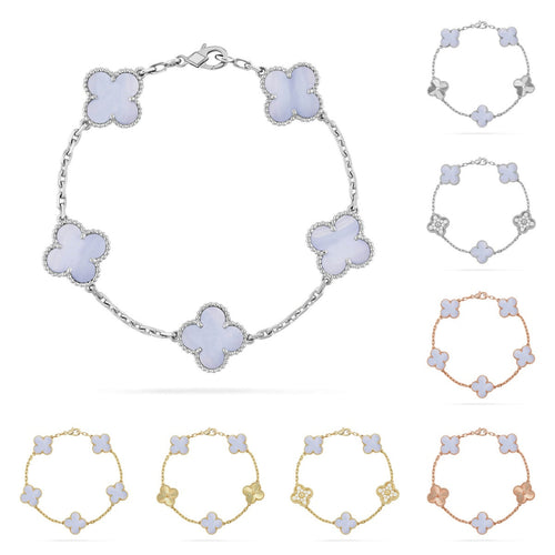 [Aetheris] LUCKY CLOVER 5-MOTIV-ARMREIF - PURPUR CHALCEDON KOLLEKTION