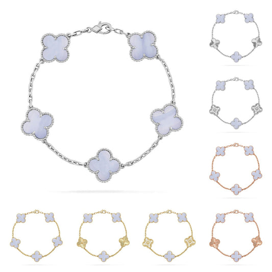 [Aetheris]LUCKY CLOVER 5-MOTIF BRACELET - PURPLE CHALCEDONY COLLECTION