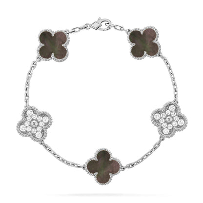 [Aetheris]LUCKY CLOVER 5-MOTIV-ARMBAND – KOLLEKTION GRAUES PERLMUTT