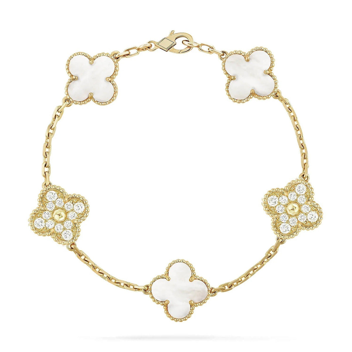 [Aetheris]LUCKY CLOVER 5-MOTIF BRACELET - WHITE MOTHER-OF-PEARL COLLECTION