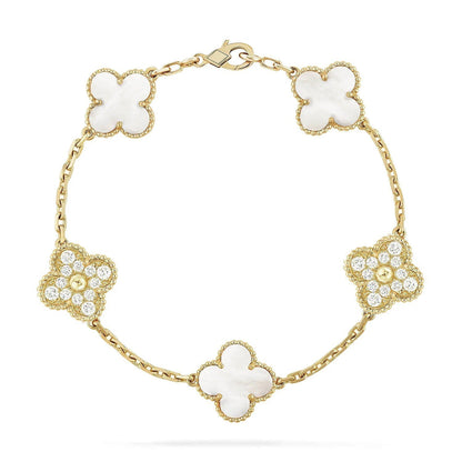 [Aetheris]LUCKY CLOVER 5-MOTIF BRACELET - WHITE MOTHER-OF-PEARL COLLECTION