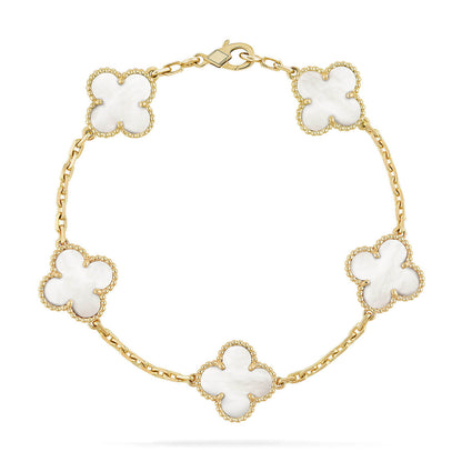 [Aetheris]LUCKY CLOVER 5-MOTIF BRACELET - WHITE MOTHER-OF-PEARL COLLECTION
