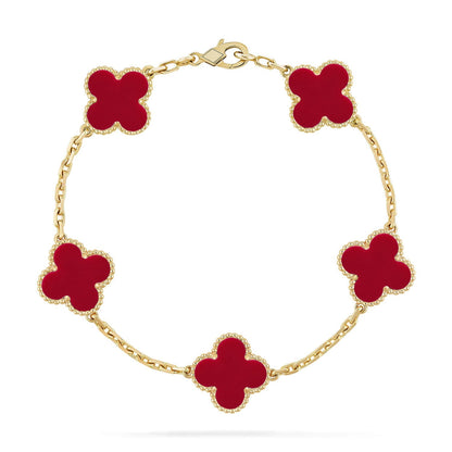 [Aetheris]LUCKY CLOVER 5-MOTIF ARMBAND – KOLLEKTION ROTER KARNEOL