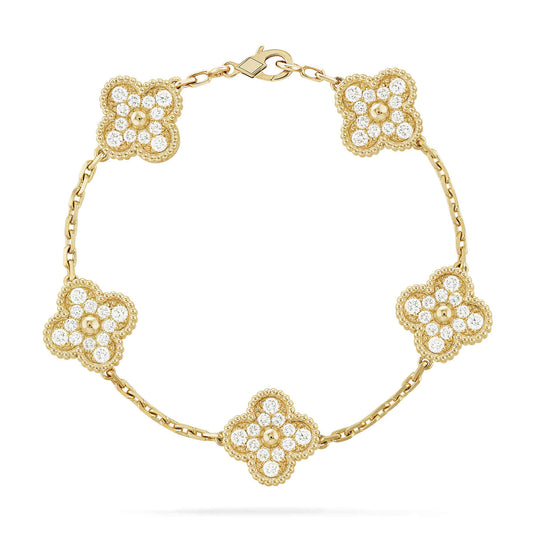 [Aetheris]LUCKY CLOVER 5-MOTIF BRACELET - FULL-DIAMOND