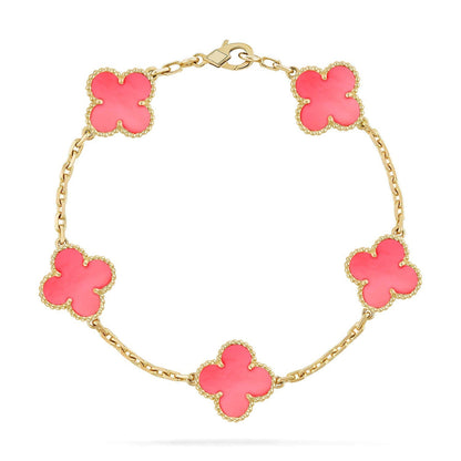 [Aetheris]LUCKY CLOVER 5-MOTIF BRACELET – KOLLEKTION ROSAFARBENES PERLMUTT